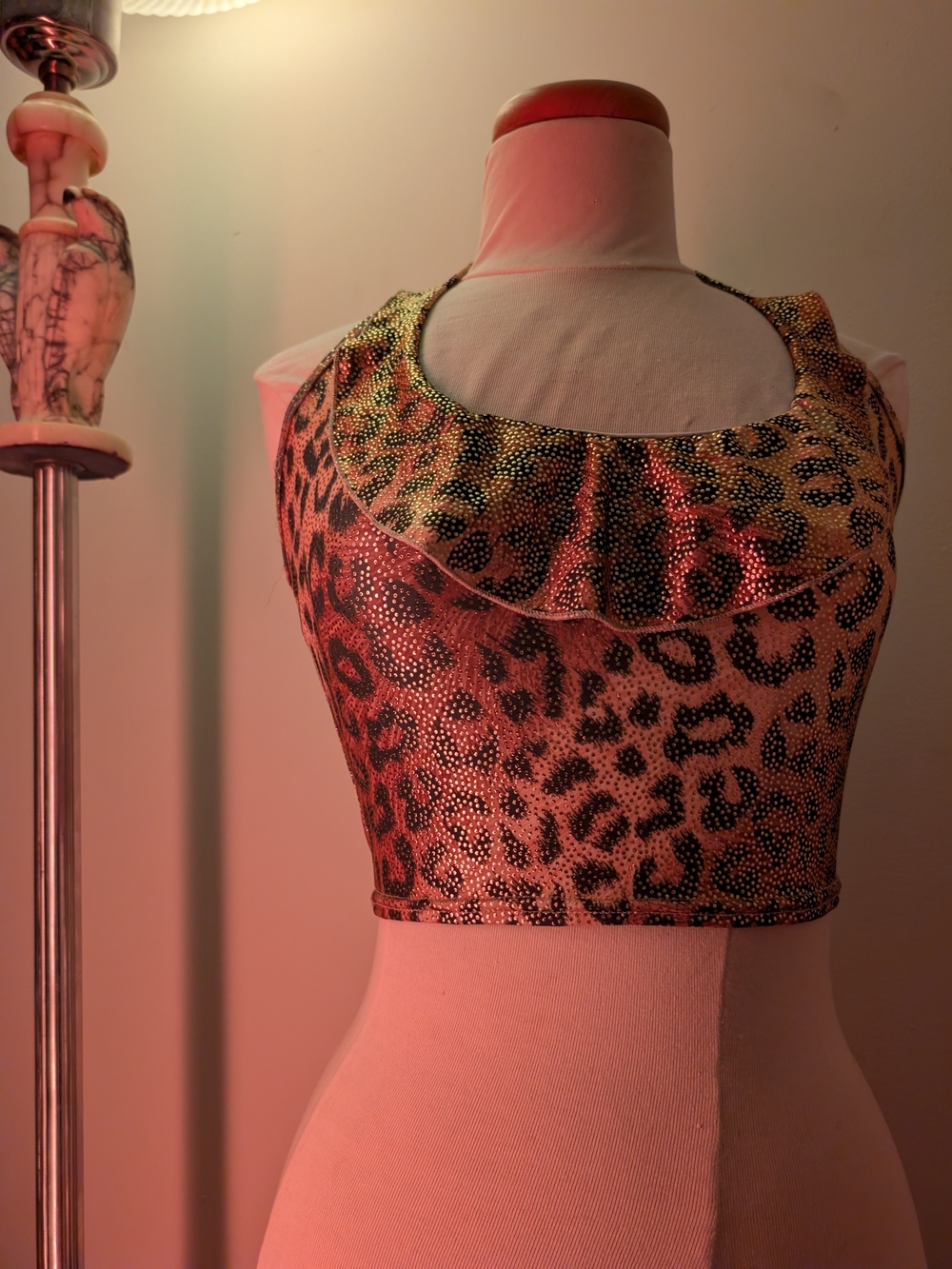 Leopard-Print Ruffle Crop Top in Brown